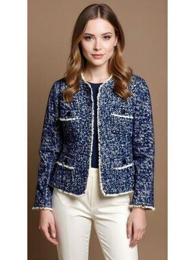 Talbots Womens Size 10 Purple Tweed Woven Blazer Jacket Classic Wool Blend